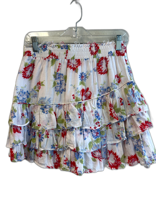 Love Shack Fancy Size M White & Multi Cotton Tiered Floral Elastic Waist Skirt White & Multi / M