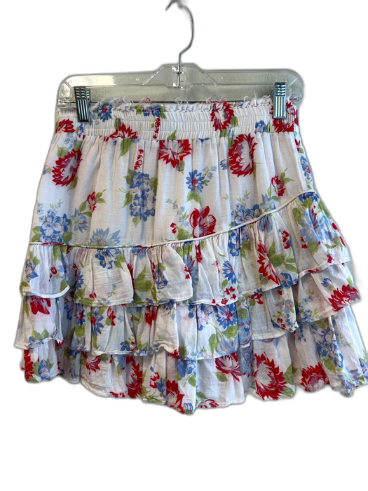 Love Shack Fancy Size M White & Multi Cotton Tiered Floral Elastic Waist Skirt White & Multi / M