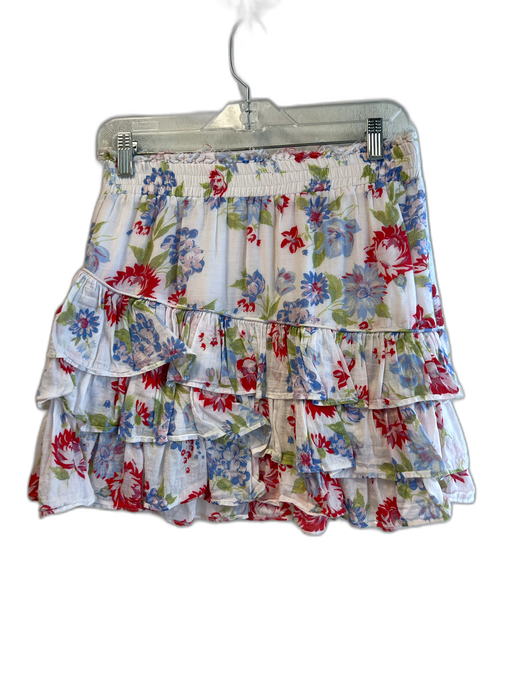 Love Shack Fancy Size M White & Multi Cotton Tiered Floral Elastic Waist Skirt White & Multi / M