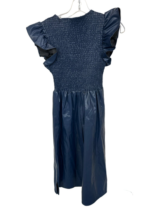 TCEC Size S Navy Vegan Leather Flutter Sleeves smocked V Neck Maxi Dress