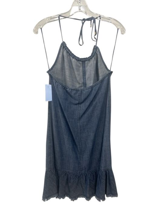 Trina Turk Size S Chambray Lyocell & Linen Frayed Hem Halter Tie Dress Chambray / S
