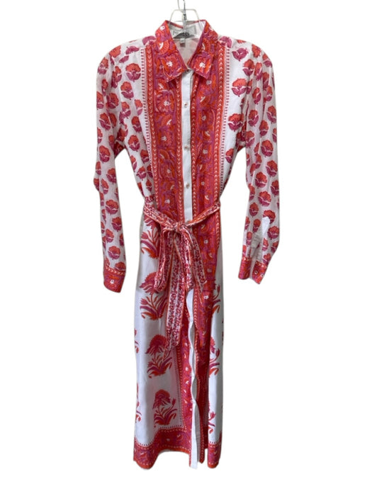 Bella Tu Size XS Pink, Orange, White Cotton Long Sleeve block print floral Dress Pink, Orange, White / XS