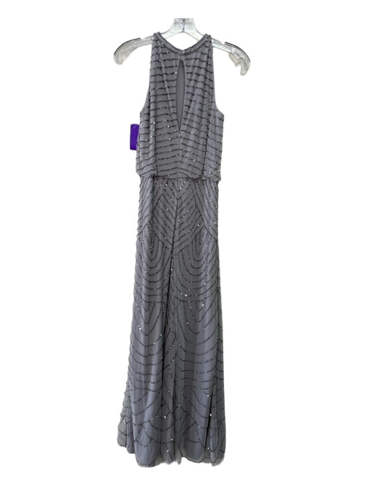 Adrianna Papell Size 4 Gray Polyester Mesh Overlay Beaded Sleeveless Gown Dress Gray / 4