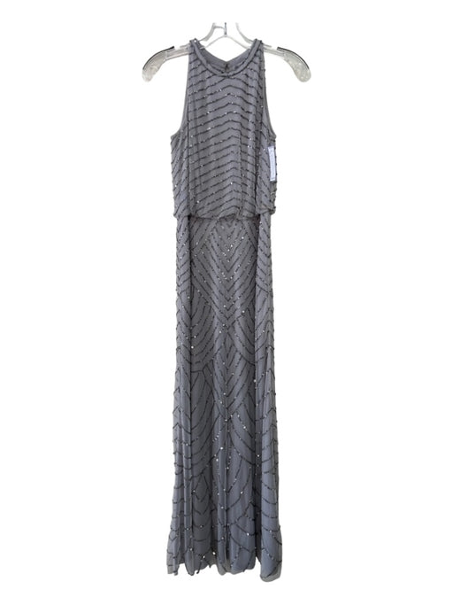 Adrianna Papell Size 4 Gray Polyester Mesh Overlay Beaded Sleeveless Gown Dress Gray / 4