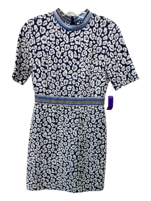 J Mclaughlin Size 6 Blue, White & Navy Polyester Blend Mock Neck Shift Dress Blue, White & Navy / 6