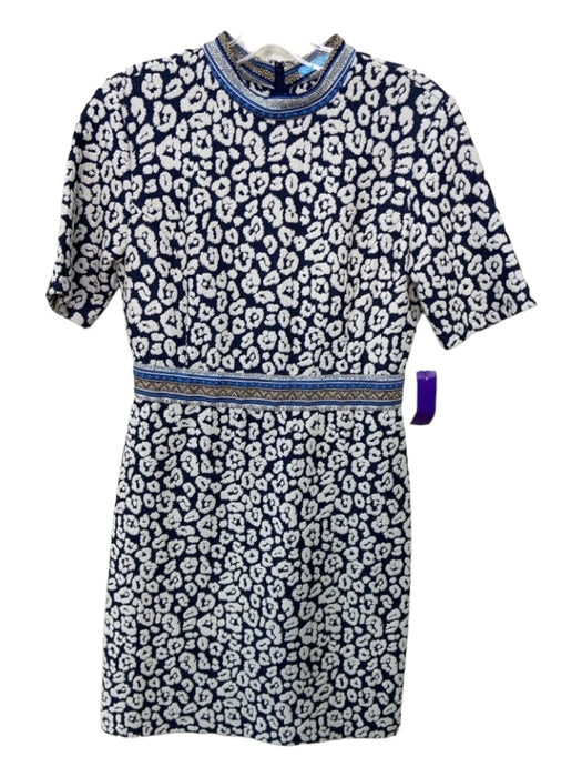 J Mclaughlin Size 6 Blue, White & Navy Polyester Blend Mock Neck Shift Dress Blue, White & Navy / 6