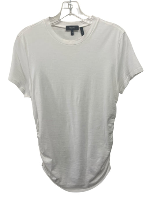 Theory Size M White Pima Cotton Ruched Short Sleeve Top White / M