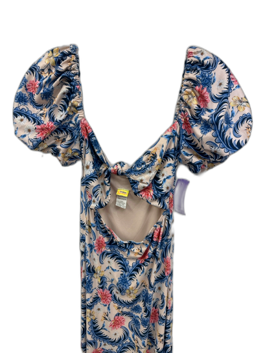 Agua Bendita Size M Cream Blue & Pink Polyester Blend Maxi Puff Sleeve Dress Cream Blue & Pink / M