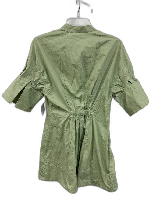 Staud Size M Green Cotton Blend Button Down Collar Short Sleeve Mini Dress Green / M