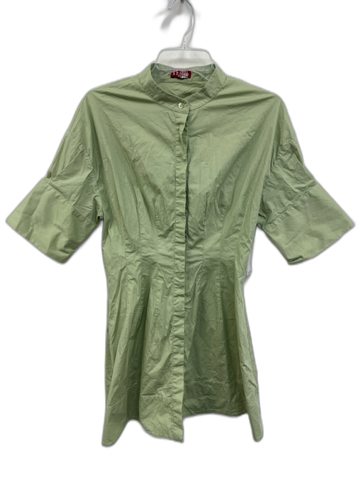 Staud Size M Green Cotton Blend Button Down Collar Short Sleeve Mini Dress Green / M