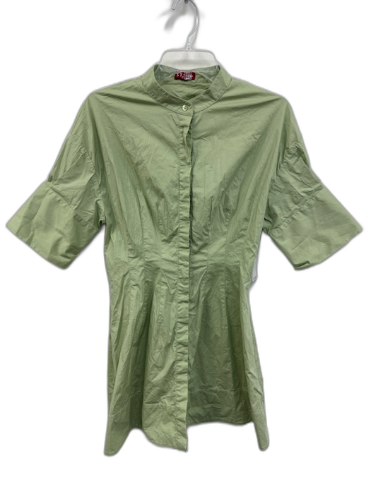 Staud Size M Green Cotton Blend Button Down Collar Short Sleeve Mini Dress Green / M