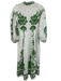 Farm Rio Size M White & Green Linen Blend Maxi V Neck stand collar Dress White & Green / M
