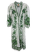 Farm Rio Size M White & Green Linen Blend Maxi V Neck stand collar Dress White & Green / M