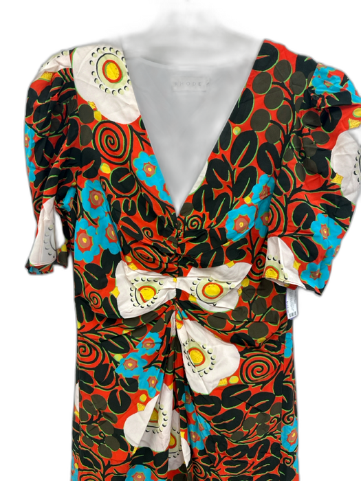 Rhode Size 2 white orange yellow black & blue Polyester V Neck Midi Jeans white orange yellow black & blue / 2