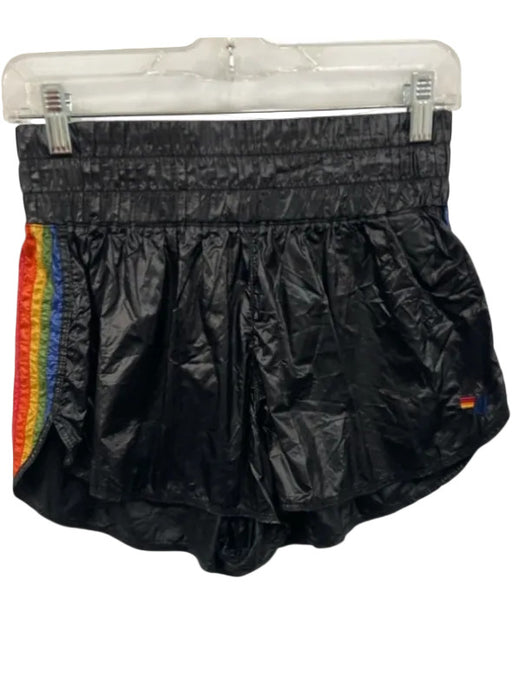 Aviator Nation Size M Black & Rainbow Nylon Side Stripe Elastic Waist Shorts Black & Rainbow / M