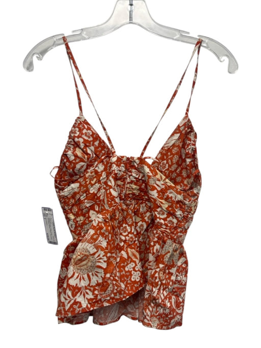 Ulla Johnson Size 2 Orange & cream Cotton Floral Sleeveless Ruffles Short Set Orange & cream / 2