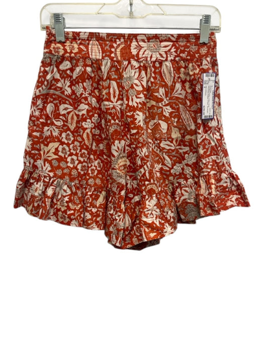 Ulla Johnson Size 2 Orange & cream Cotton Floral Sleeveless Ruffles Short Set Orange & cream / 2