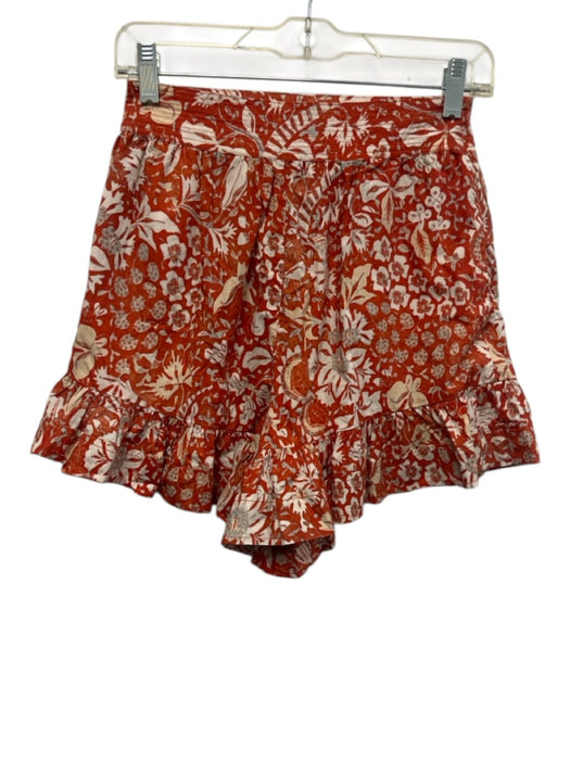 Ulla Johnson Size 2 Orange & cream Cotton Floral Sleeveless Ruffles Short Set Orange & cream / 2