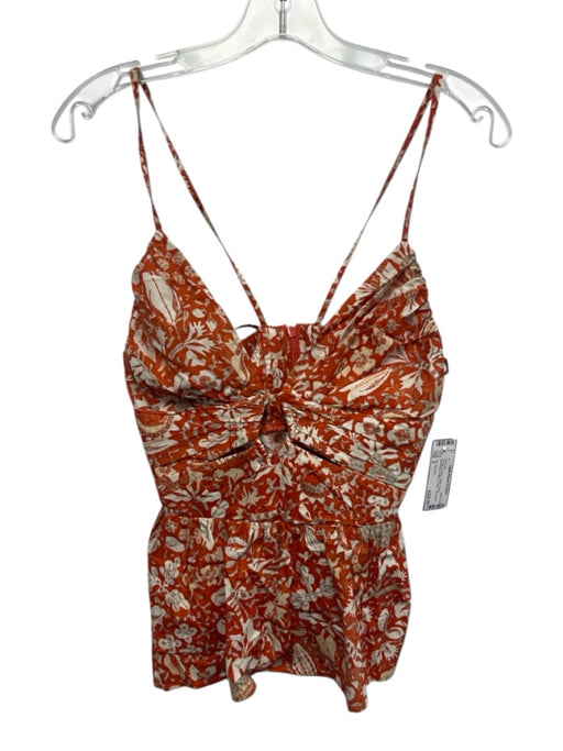 Ulla Johnson Size 2 Orange & cream Cotton Floral Sleeveless Ruffles Short Set Orange & cream / 2