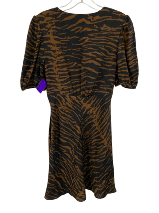 Staud Size 2 Brown & Black Rayon Blend Zebra Print Short Sleeve Side Zip Dress Brown & Black / 2