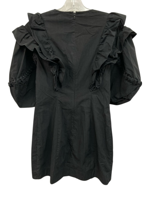 Rhode Size Small Black Cotton Blend Back Zip Ruffles Puff Sleeve Dress Black / Small