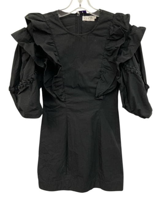 Rhode Size Small Black Cotton Blend Back Zip Ruffles Puff Sleeve Dress Black / Small