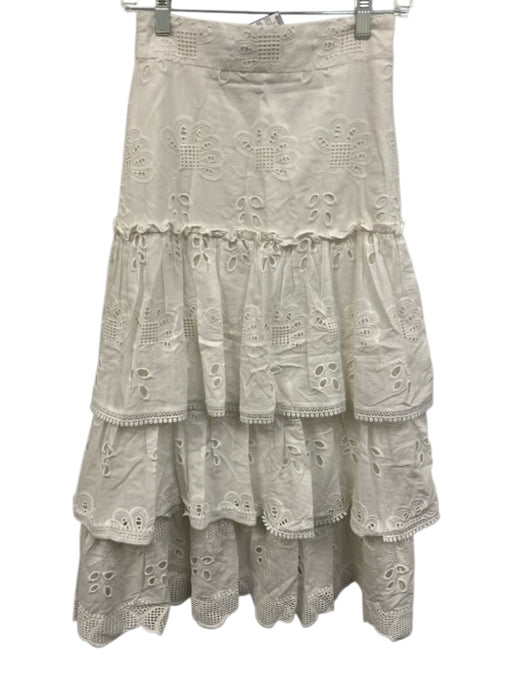 Alexis Size XS White Cotton Blend Eyelet Midi Skirt White / XS