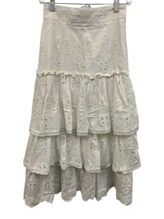 Alexis Size XS White Cotton Blend Eyelet Midi Skirt White / XS