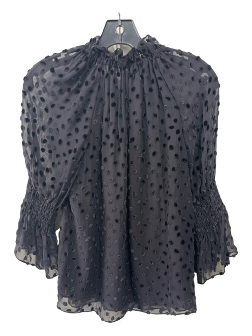 Rebecca Taylor Size XS Black Silk Blend Velvet Accent Polka Dot Sheer Sleeve Top Black / XS