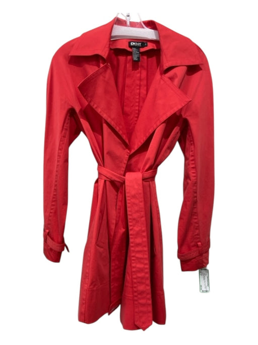 DKNY Size S Red Cotton Blend Wrap Trench Knee Length Coat Red / S