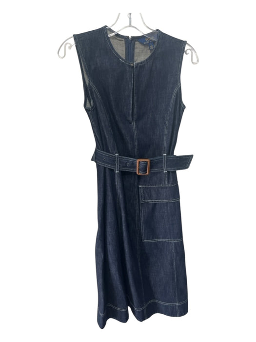 Polo Ralph Lauren Size 2 Dark Wash Cotton Denim Sleeveless Belted Back Zip Dress Dark Wash / 2