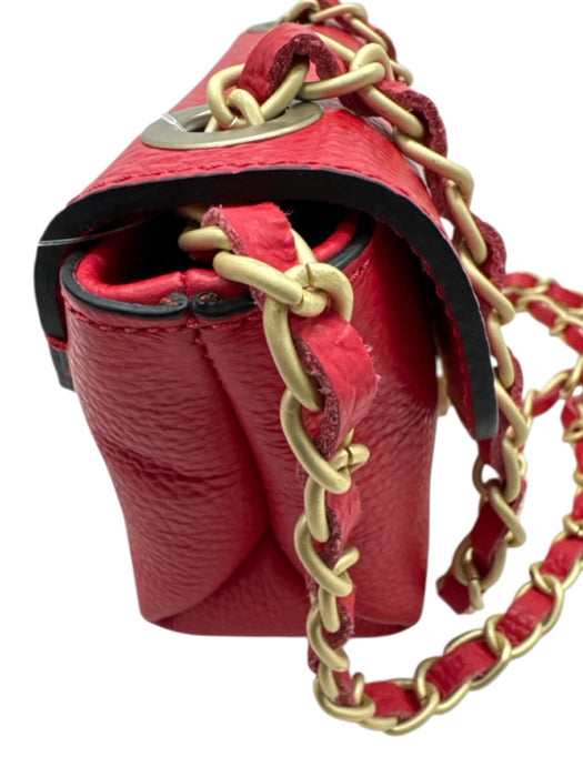 Mario Vaentino Spa Red Leather Pebbled Gold Hardware Chain Crossbody Bag Red / XS
