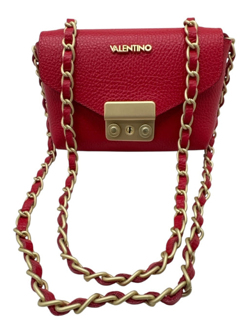 Mario Vaentino Spa Red Leather Pebbled Gold Hardware Chain Crossbody Bag Red / XS