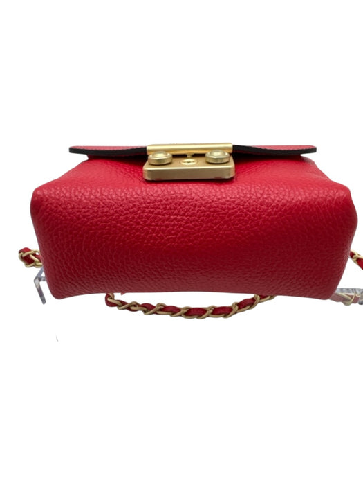 Mario Vaentino Spa Red Leather Pebbled Gold Hardware Chain Crossbody Bag Red / XS