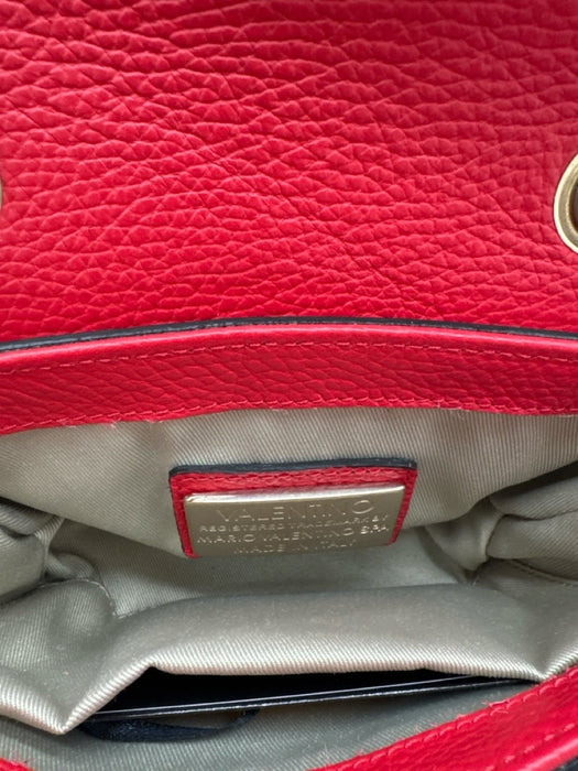 Mario Vaentino Spa Red Leather Pebbled Gold Hardware Chain Crossbody Bag Red / XS