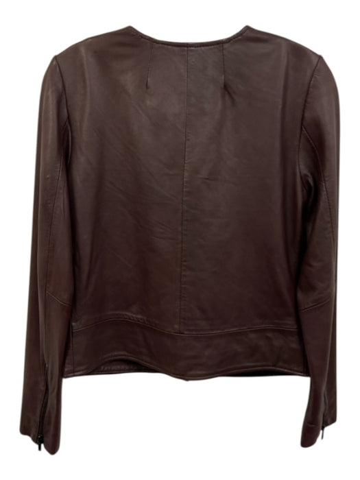 Neiman Marcus Size XS Brown Leather Long Sleeve Moto Asymetric Front Zip Jacket Brown / XS