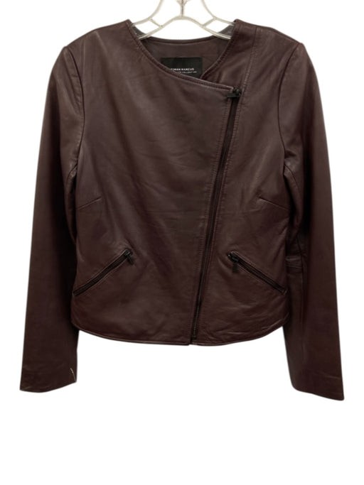 Neiman Marcus Size XS Brown Leather Long Sleeve Moto Asymetric Front Zip Jacket Brown / XS