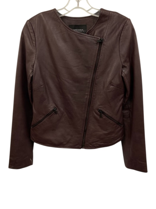 Neiman Marcus Size XS Brown Leather Long Sleeve Moto Asymetric Front Zip Jacket Brown / XS
