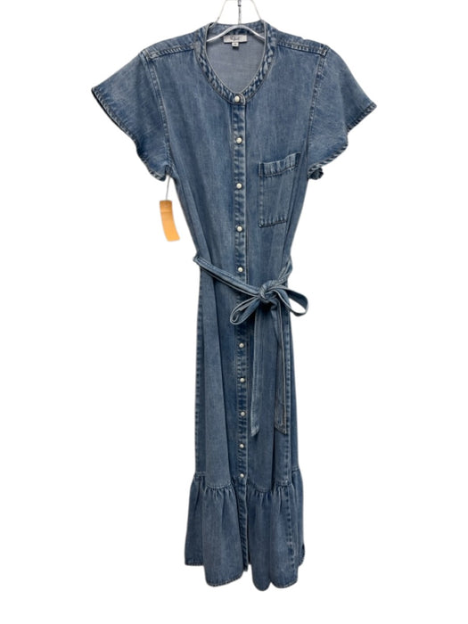 Rails Size XS Light Wash Lyocell & Rayon Denim Short Sleeve Button Up Mid Dress Light Wash / XS