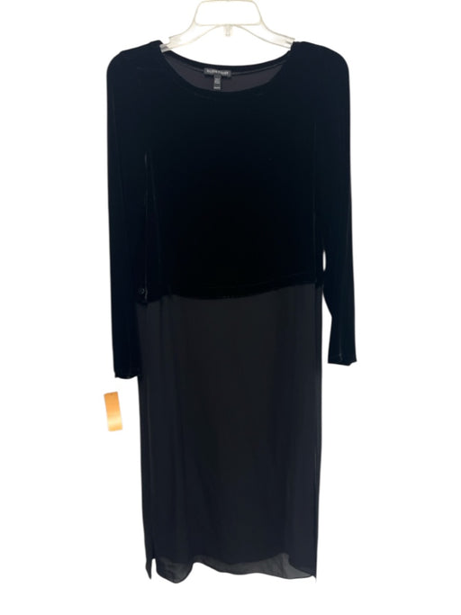 Eileen Fisher Size XXS Black Rayon Blend Long Sleeve Texture Block Sheer Dress Black / XXS