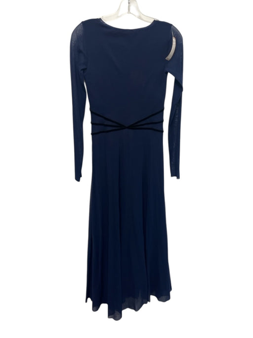 Fuzzi Size S Navy Blue Poliamide V Neck Long Sleeve Mesh Overlay Midi Dress Navy Blue / S