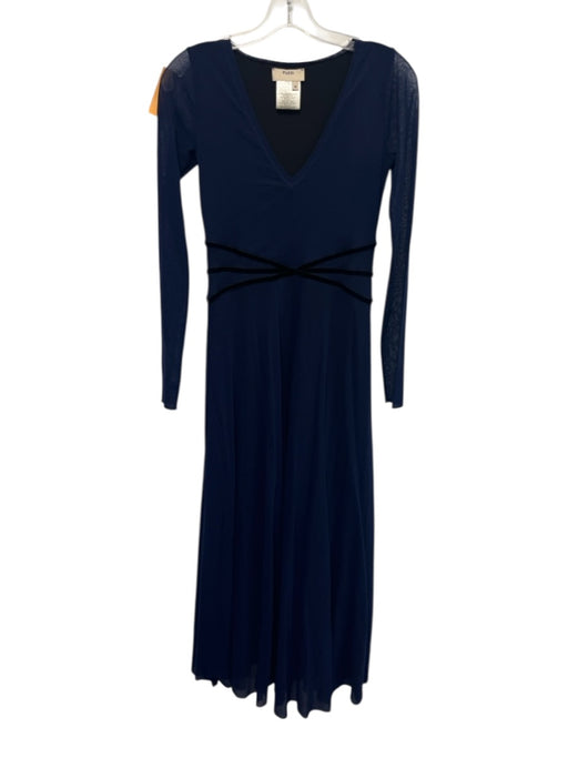 Fuzzi Size S Navy Blue Poliamide V Neck Long Sleeve Mesh Overlay Midi Dress Navy Blue / S
