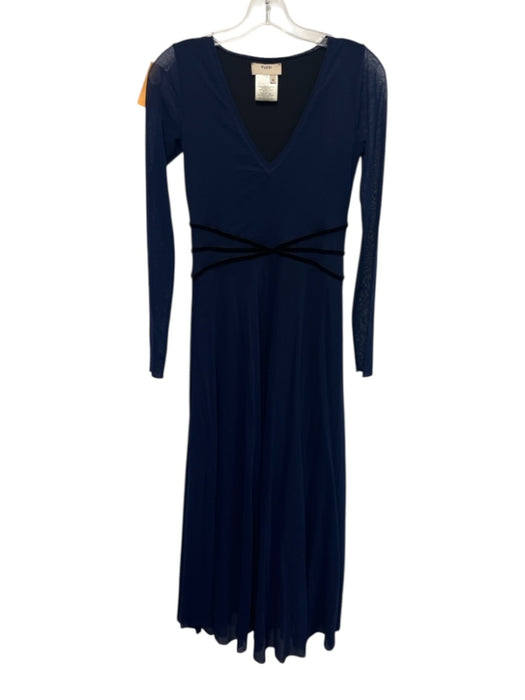 Fuzzi Size S Navy Blue Poliamide V Neck Long Sleeve Mesh Overlay Midi Dress Navy Blue / S