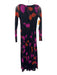 Fuzzi Size XS Black, Purple, Orange Poliamide V Neck Long Sleeve Midi Dress Black, Purple, Orange / XS