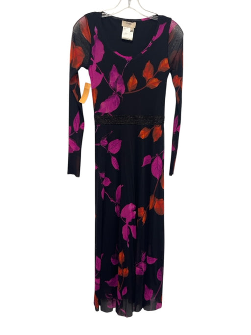 Fuzzi Size XS Black, Purple, Orange Poliamide V Neck Long Sleeve Midi Dress Black, Purple, Orange / XS