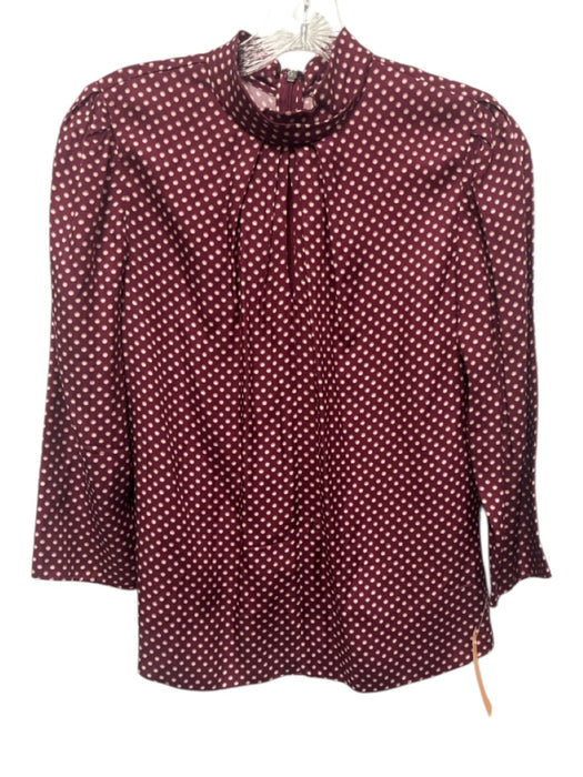 Tailored by Rebecca Taylor Size 0 Burgundy Red & White Silk Blend Polka Dots Top Burgundy Red & White / 0