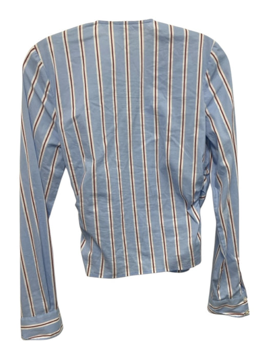 Veronica Beard Size 0 Blue, White &  Brown Cotton Blend Striped Wrap Effect Top Blue, White &  Brown / 0