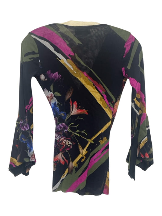 Fuzzi Size S Black & Multi Polyamide Mesh Floral Wrap Effect Flutter Wrist Top Black & Multi / S