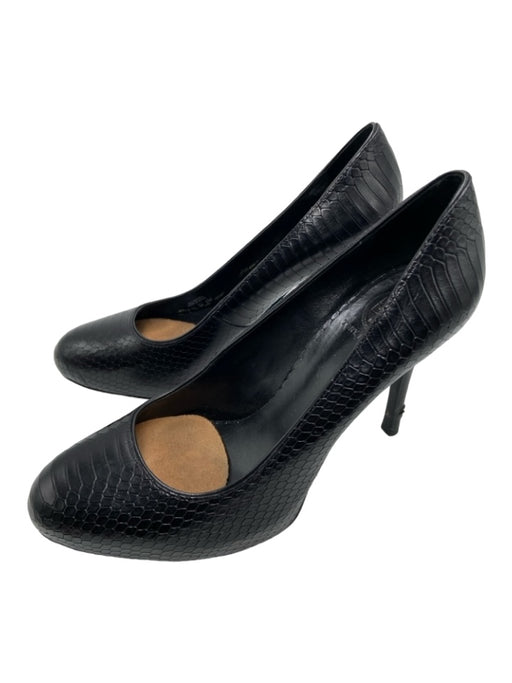 Tory Burch Shoe Size 6 Black Leather Snake Embossed Almond Toe Stiletto Pumps Black / 6