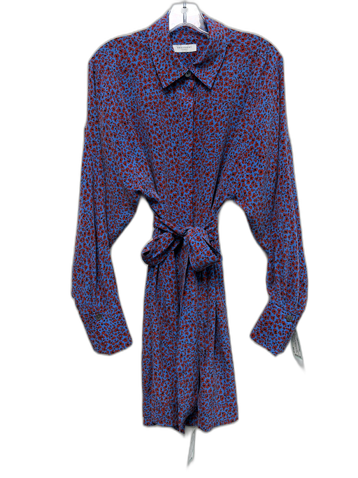 Equipment Femme Size M Blue & Red Silk Abstract Floral Long Sleeve Shirt Dress Blue & Red / M